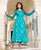 Teal and White Block Printed Georgette Dress